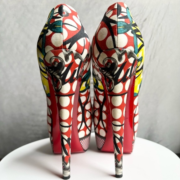 🌺CHRISTIAN LOUBOUTIN 👠Daffodil Multicolor 160mm Print Fabric Platform sz: 38.5 - Picture 9 of 17